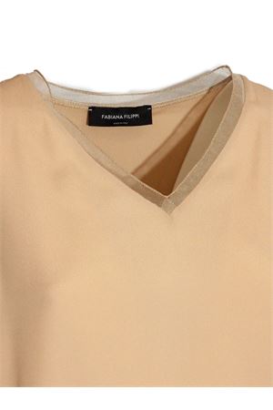 Canotta scollo a V in crepe de chine misto seta beige FABIANA FILIPPI | TPD266F295L7750157